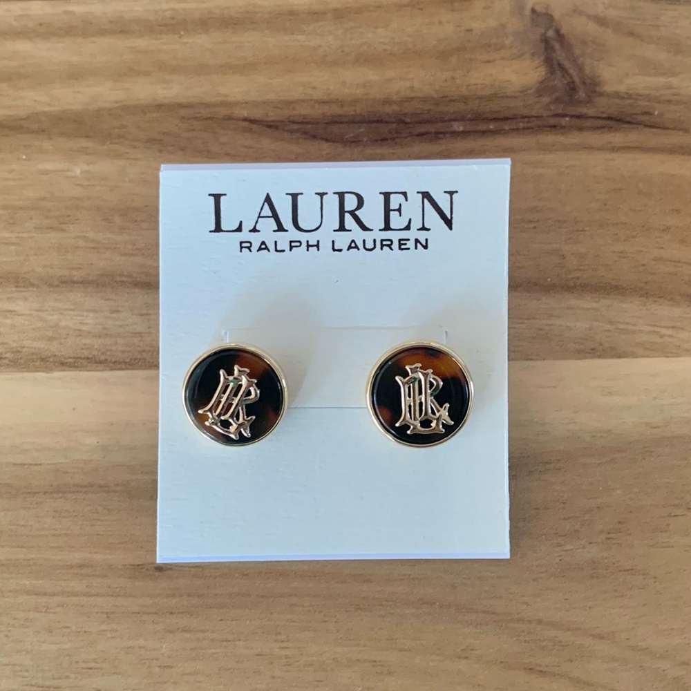 Lauren Ralph Lauren golden tone synthenic Tortoise stud earrings NWT